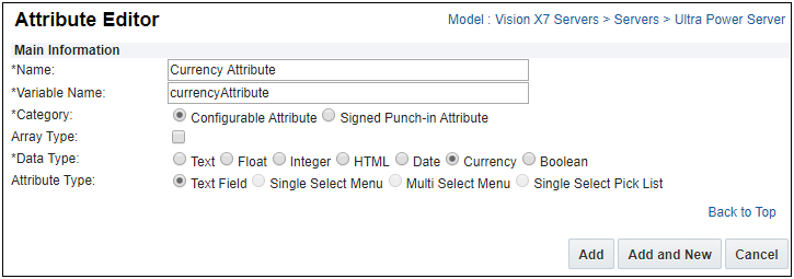 Attribute Editor with Currency selected