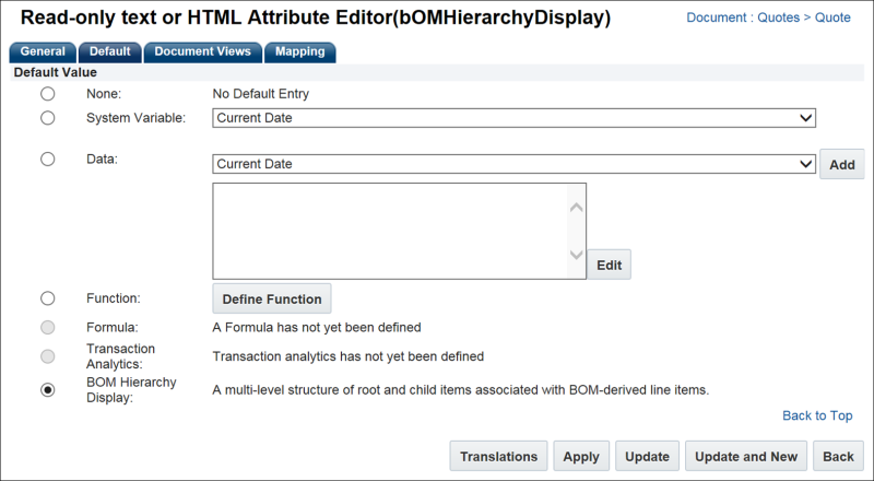 BOM Hierarchy Display Default tab