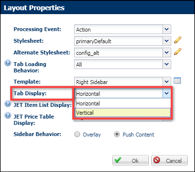 Select Tab Display in Layout Properties