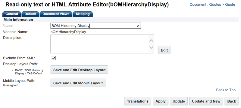 BOM Hierarchy Display Attribute Editor