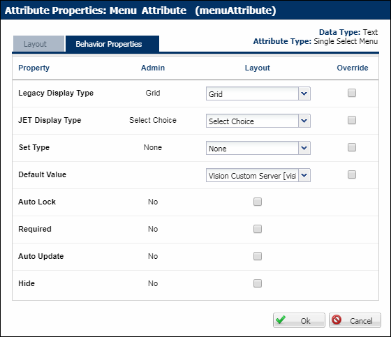 Menu Attribute Properties