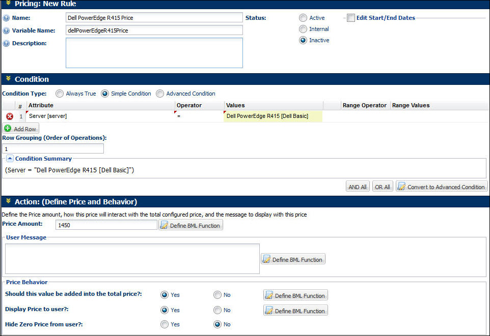 Pricing Rule example