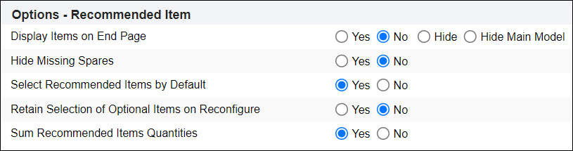 Recommended Item Options