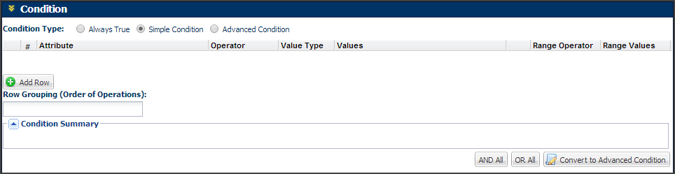 Configuration Rule Condition section