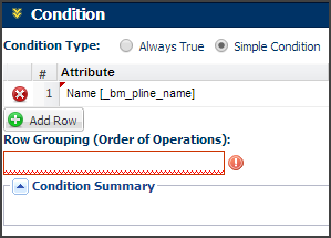 Condition 'No Row Grouping" error