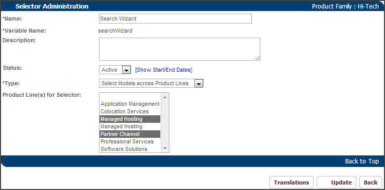 Selector Administration