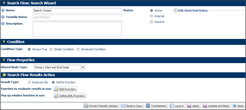 Search Flow: Search Wizard page