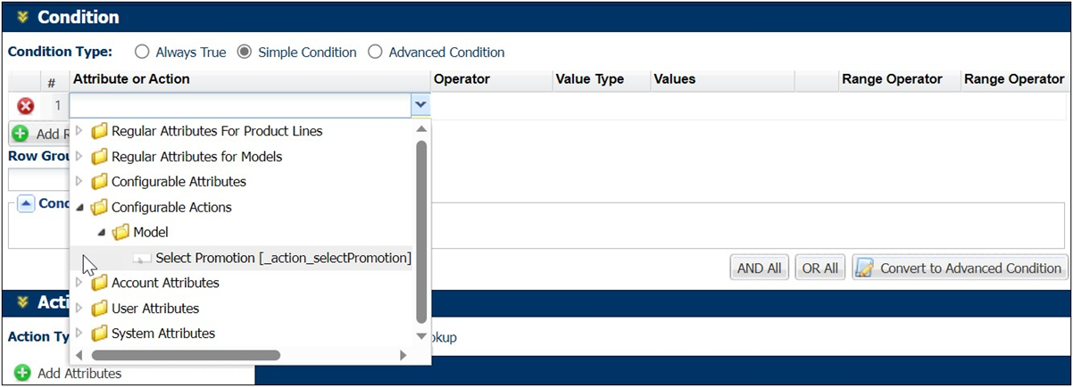 Add Configuration Action as Condition