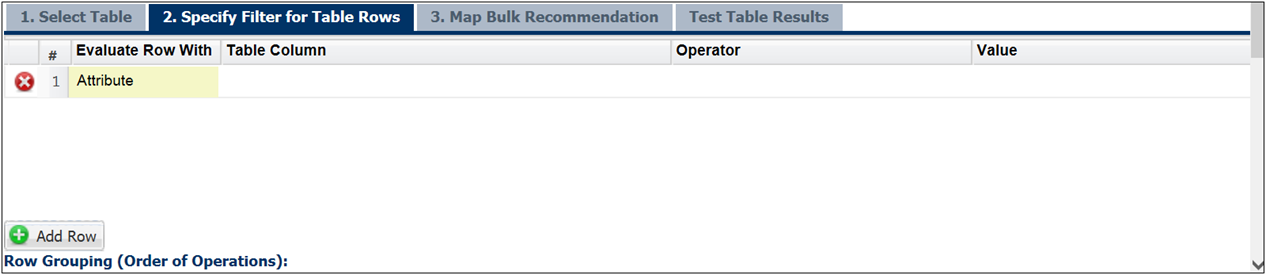 Specify Filter for Table Rows tab