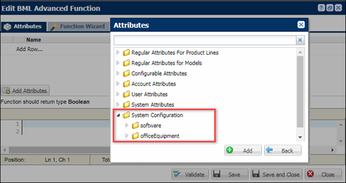 System Configuration Attributes in Function Editor