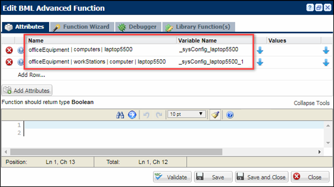 Example attributes for system configuration with a laptop5500 computer and a laptop5500 computer within a workstation