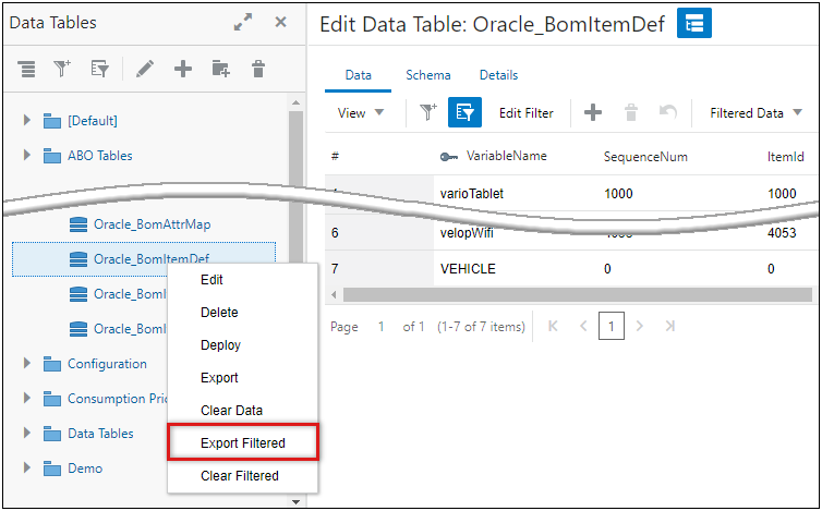 Export Filtered Records Data Table Menu