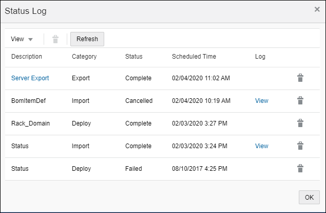 Click on View Status Logs to view export status details