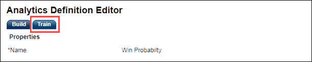 Analytics Definition Editor - Train tab