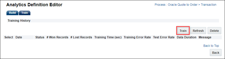 Training History - Click Train to initiate a training session