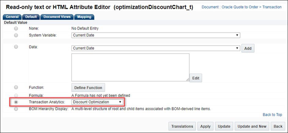 Commerce HTML attribute with an Optimization analytic selected as the default value