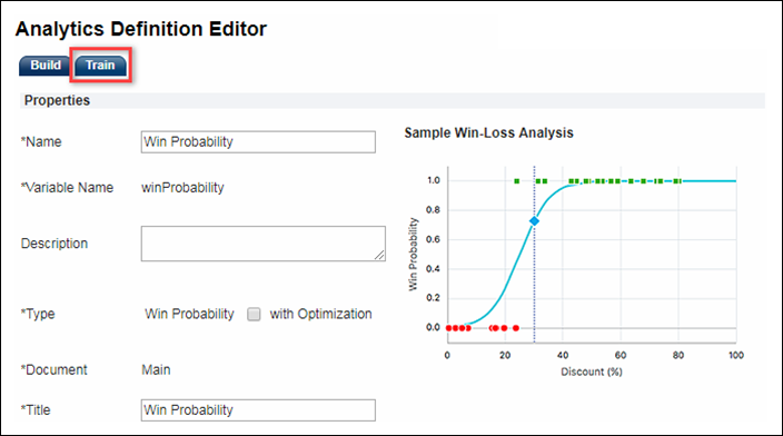 Analytics Definition Editor - click Train tab