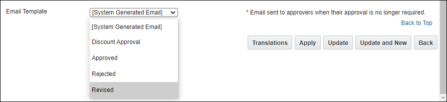 Select Email Template on action General tab