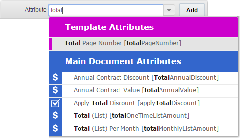 Type to filter attributes