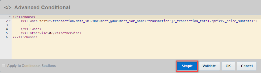 Advanced dialog with converted Simple condition