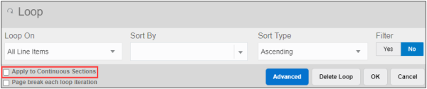 Apply to Continuous Sections Check Box − Loops