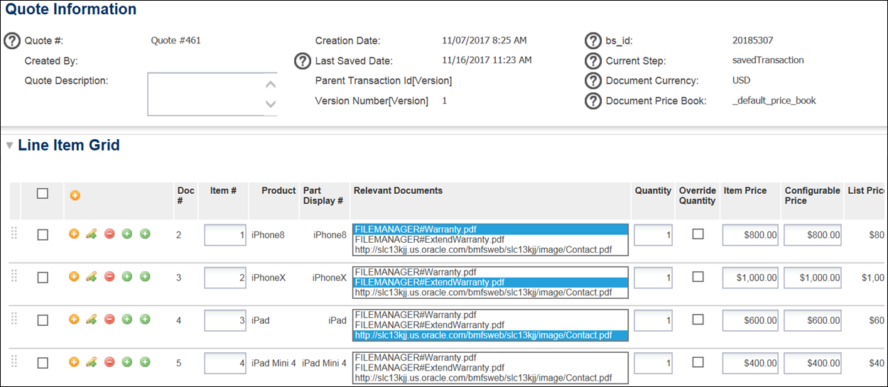 Embedded Document References in a Transaction