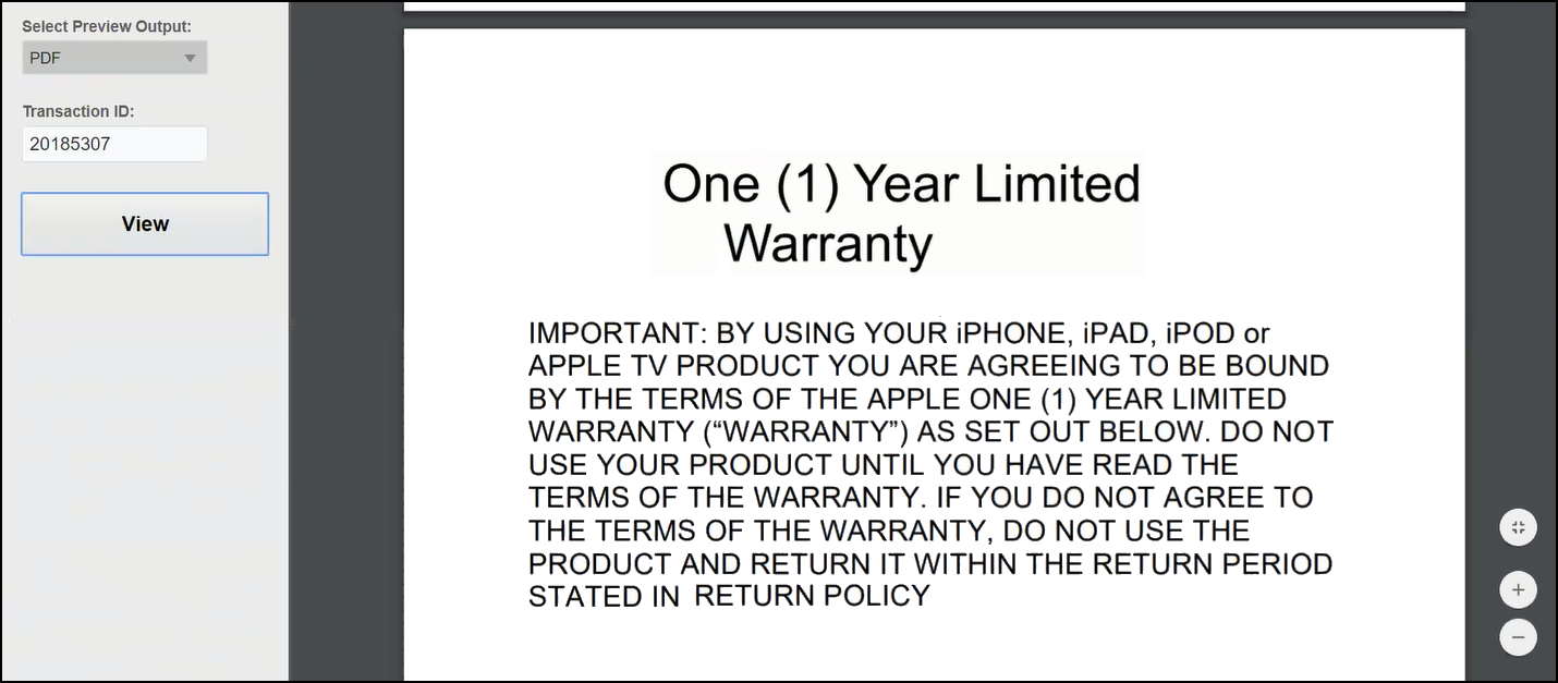 Sample Output File - Warranty Document Embedded in Transaction