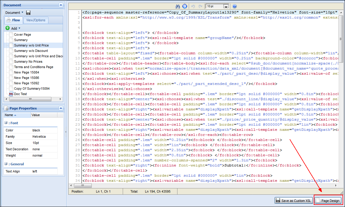 Edit XSL Code page