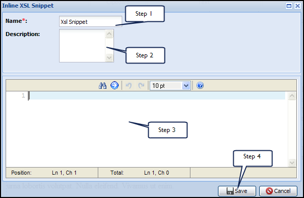 Inline XSL Snippet dialog