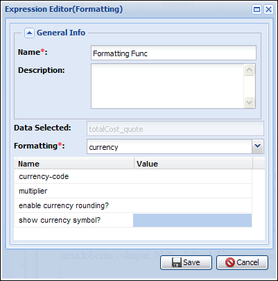 Data Formatting Expression Editor