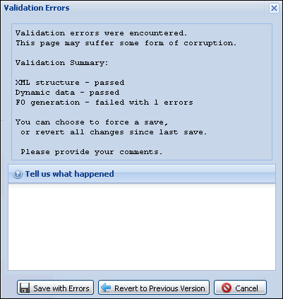 Validation errors dialog