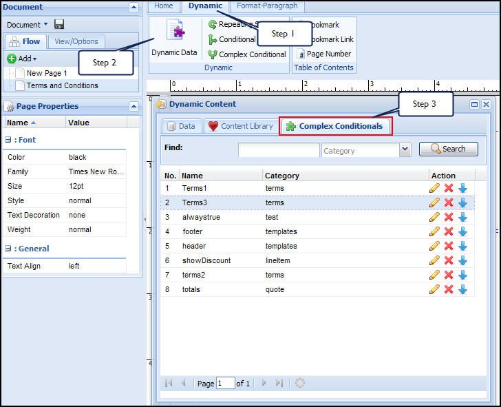  Click the Complex Conditionals tab in the Dynamic Content dialog