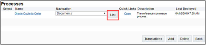 Select and List Documents on Processes page