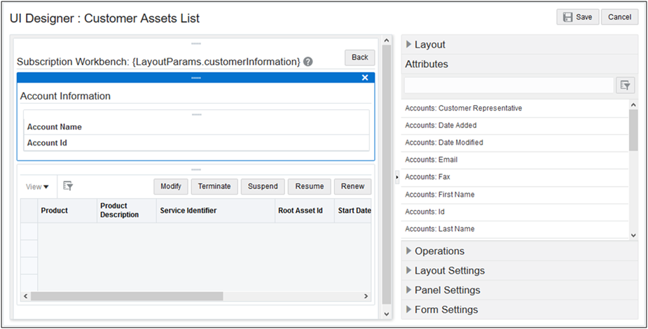 Customer Assets List layout