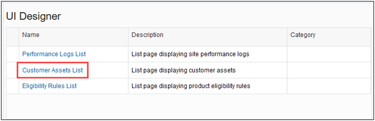 Select Cusotmer Assets on the UI Designer page