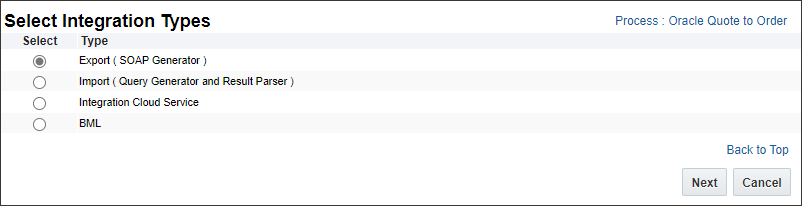 Select Integration Types dialog