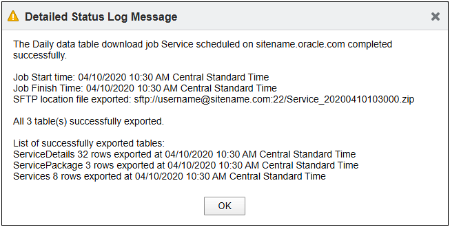 Detailed Status Log message