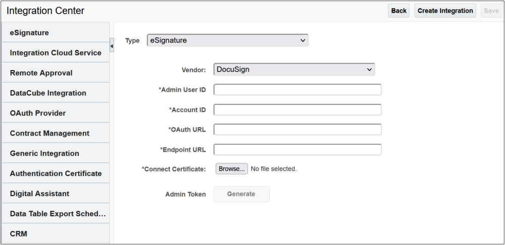 Create DocuSign Integration from Oracle CPQ Integration Center