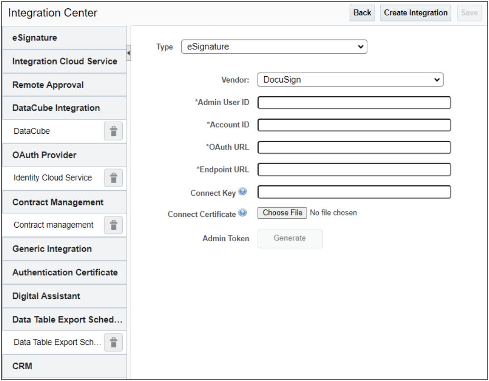 Create DocuSign Integration from Oracle CPQ Integration Center