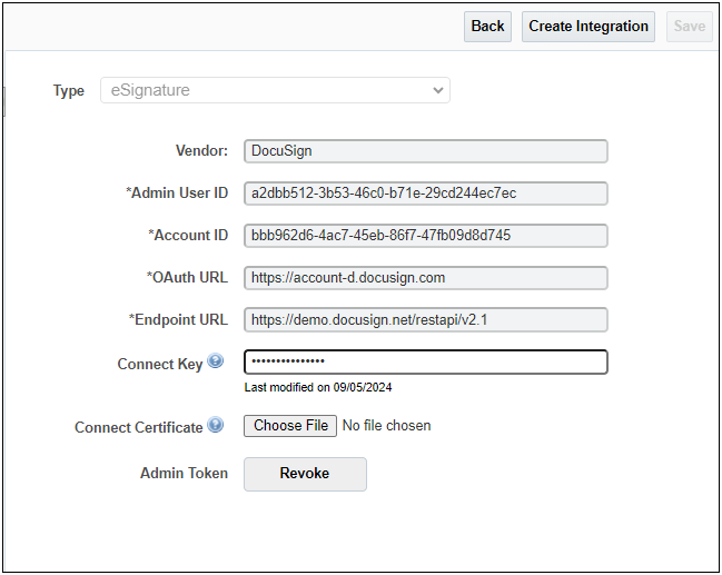 DocuSign Integration Connected - Generate Token