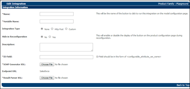 Edit Integration page