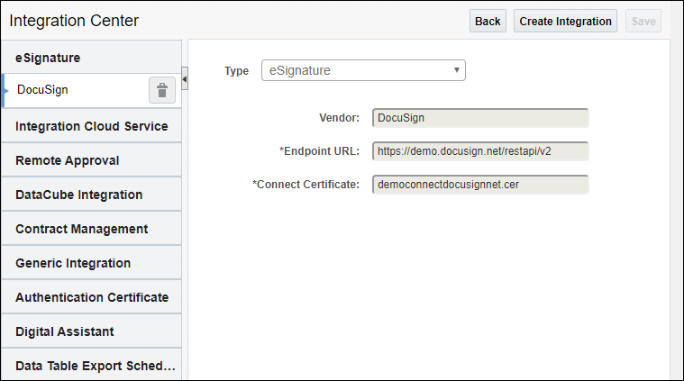 Integration Center page