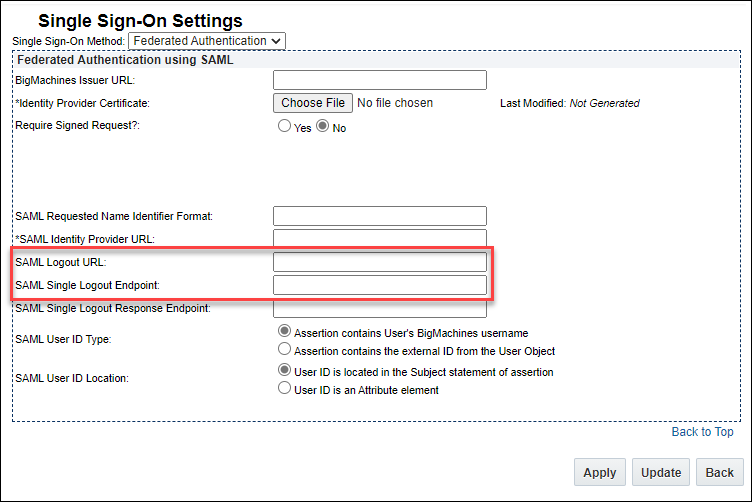 Single Sign-On Settings page