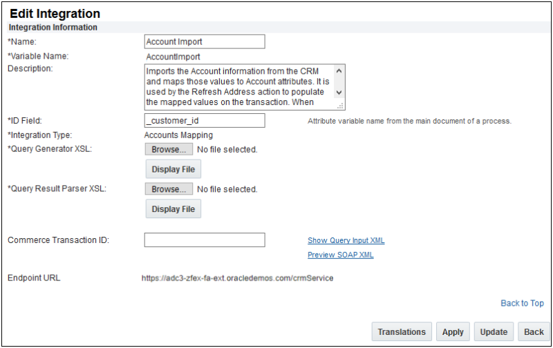 Edit Integration page