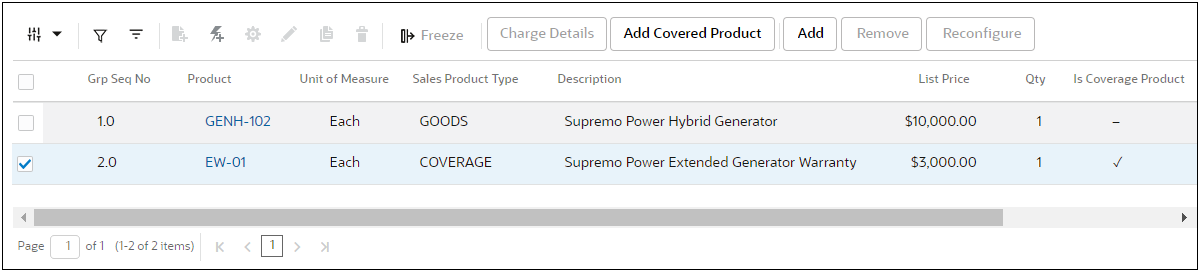 Line Item Grid with Coverage Product