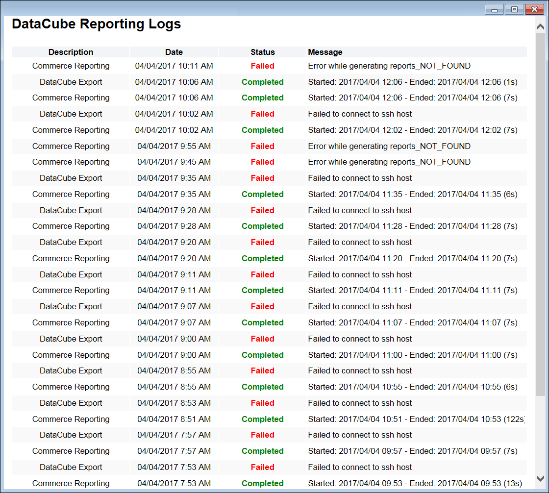 DataCube Reporting Logs