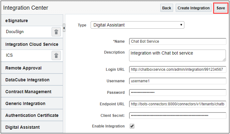 Select  the Enable Integration checkbox