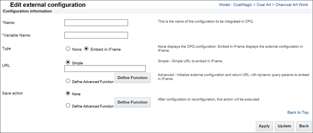 Edit external configuration page