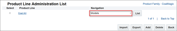Product Line Administration List page