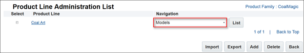 Product Line Administration List page